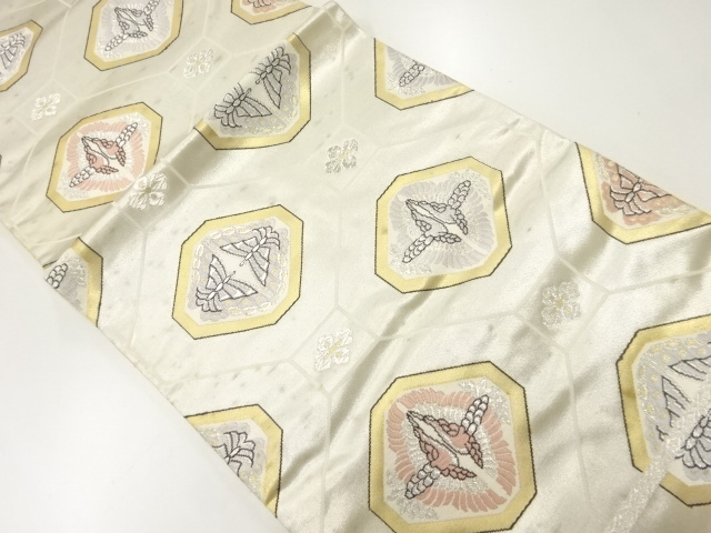 アンティーク　蜀江文に向かい鶴模様織出し袋帯（材料）